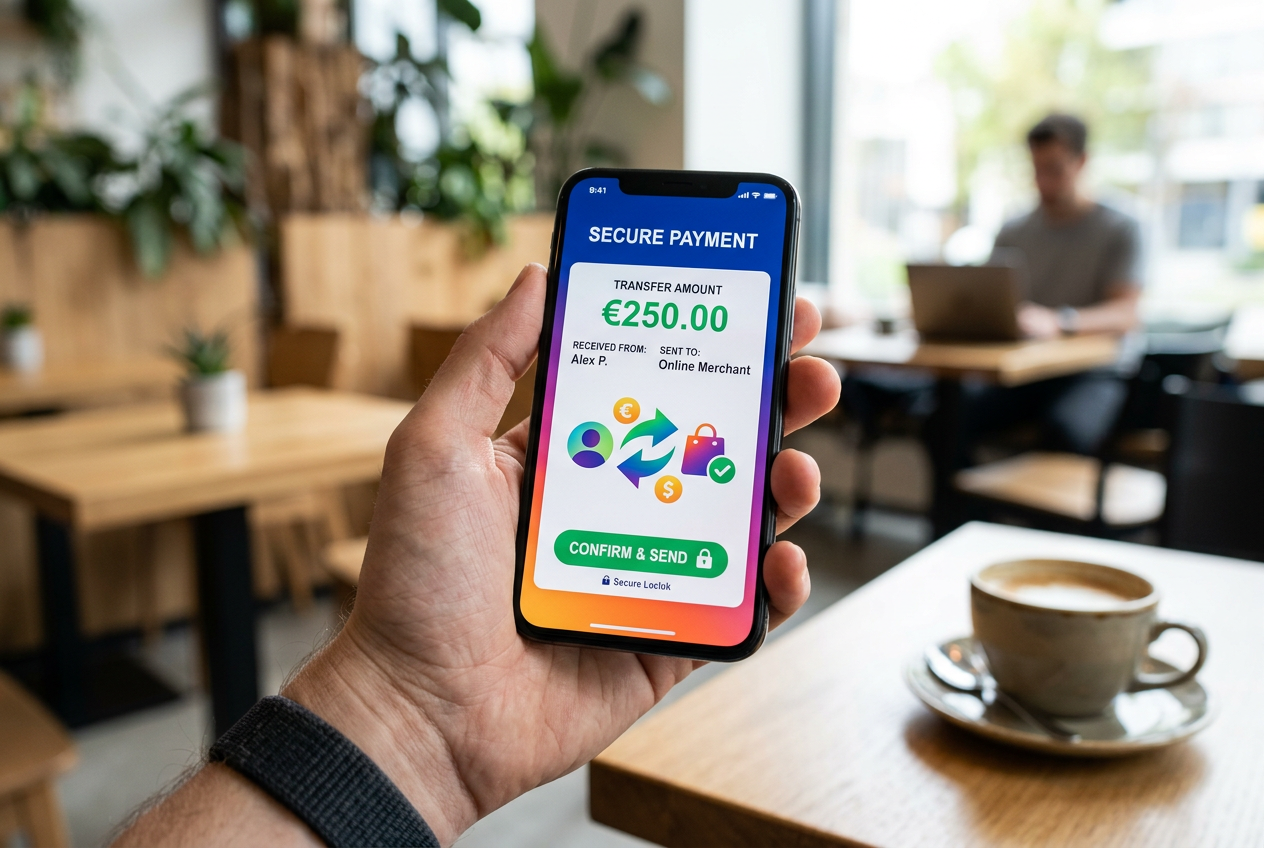 Ruka držiaca smartfón pri realizácii bezpečnej mobilnej platby v online kasíne.